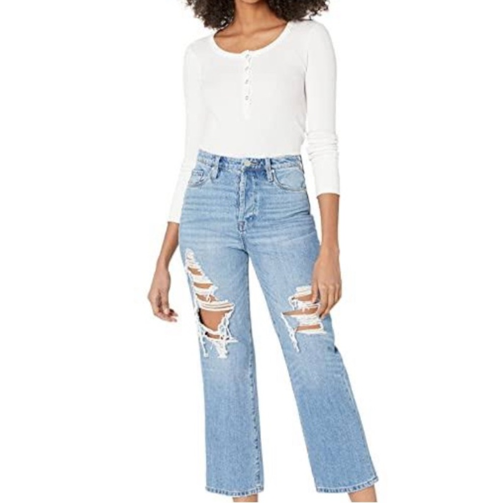 NWT Blank NYC Baxter Rib Cage Straight Leg Distressed Blue Jeans Woman’s 29 - Picture 1 of 8